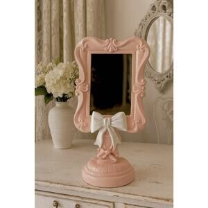 White Vanity Bow Mirror Shabby Chic Home Decor Table Top Barbie Vintage Style